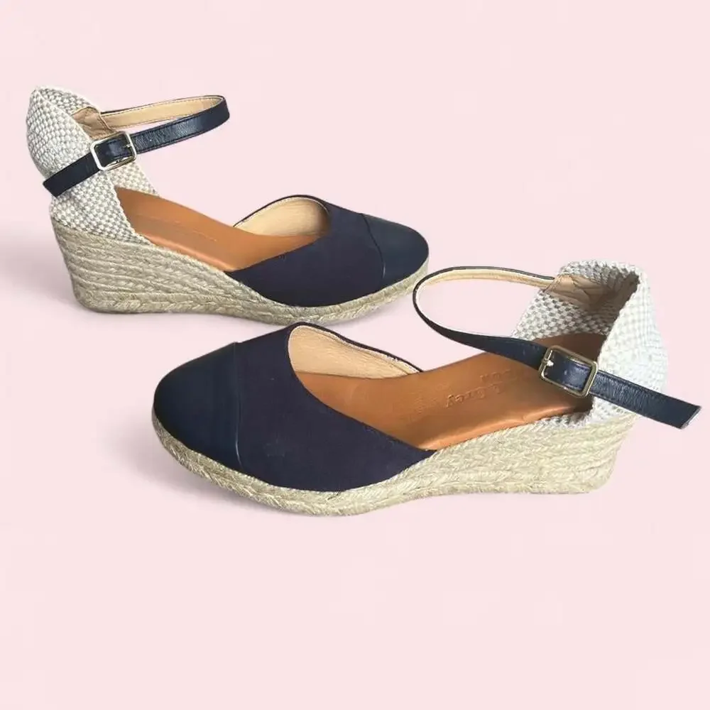 Sargasso & Grey Navy Blue Woven Wedge Mary Jane Espadrilles EU 39 Summer Beach